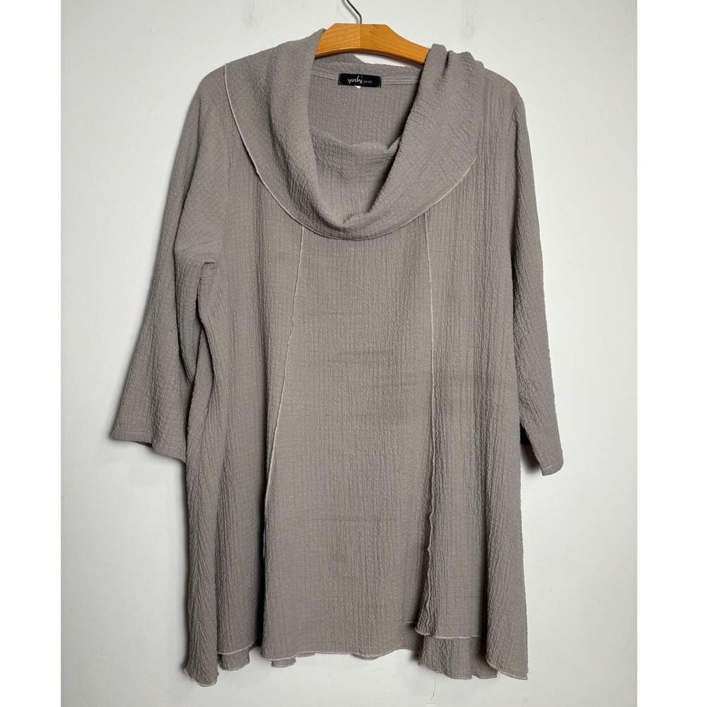 Yushi Womens Tunic Top Size L Cowl Neck Textured Crinkle Lagenlook Minimalist